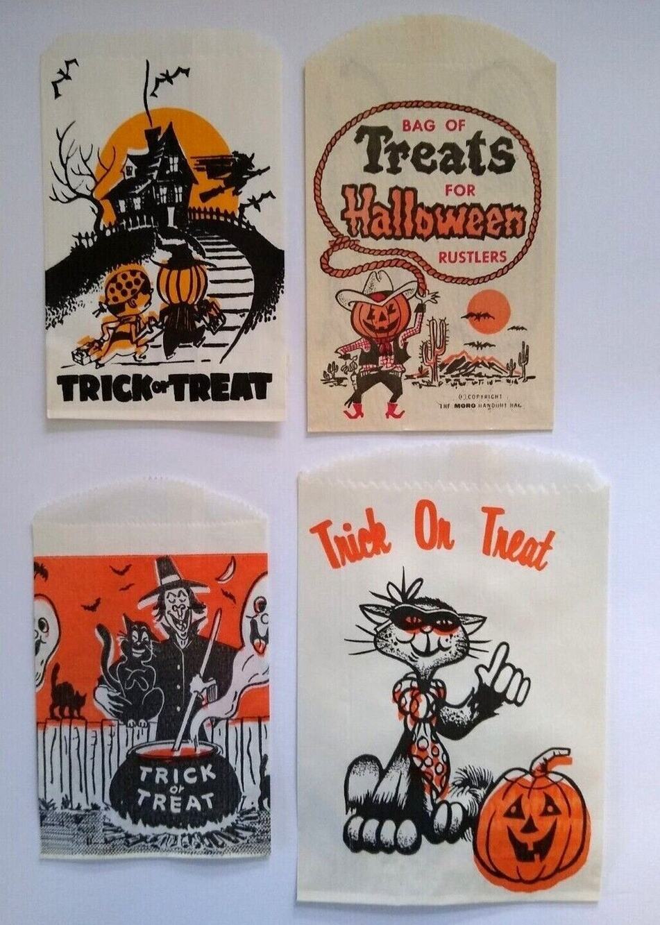Halloween Candy Treat Bags Witch Black Cats Ghosts Pumpkinhead Cowboy Spooks